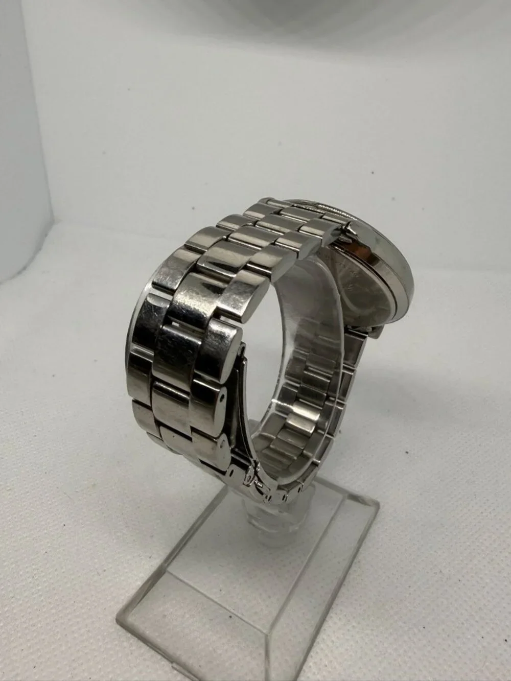 Agnès b. Chronograph Watch Magenta World Map Dial Stainless Steel Band V654-6100